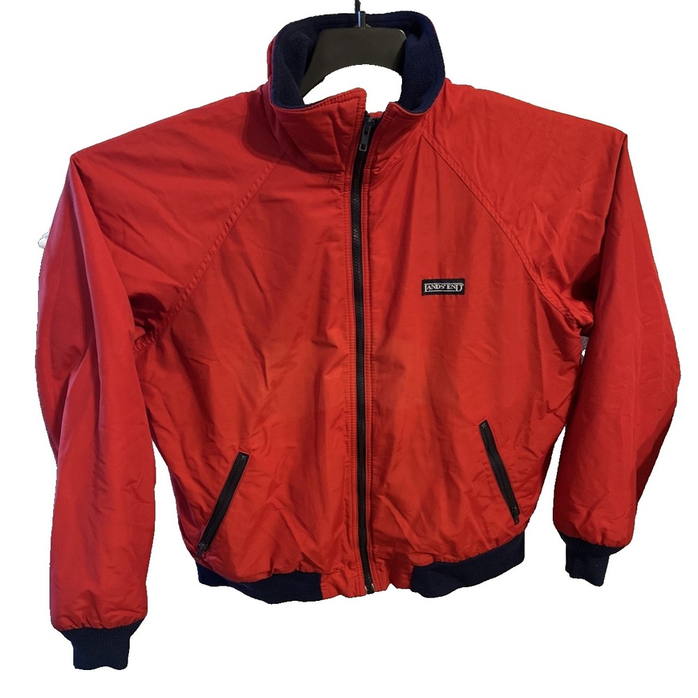 Vintage Lands End Jacket Men's XL Red Squall Blue Fleece Lined Made USA 80-90s